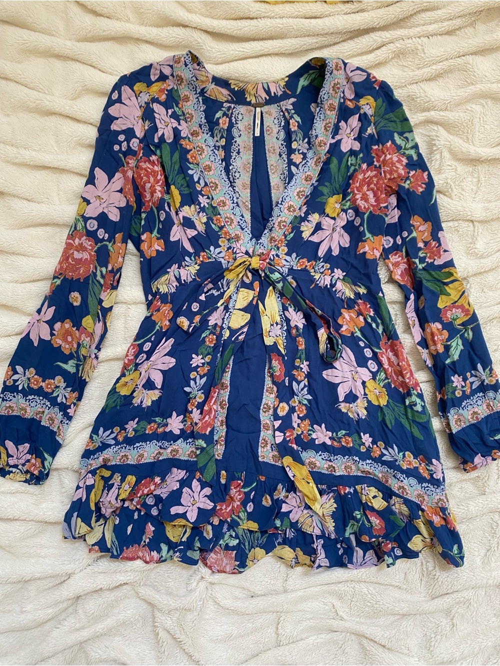 Free People Violet Hill Printed Tunic dress top boho blue Sz 6